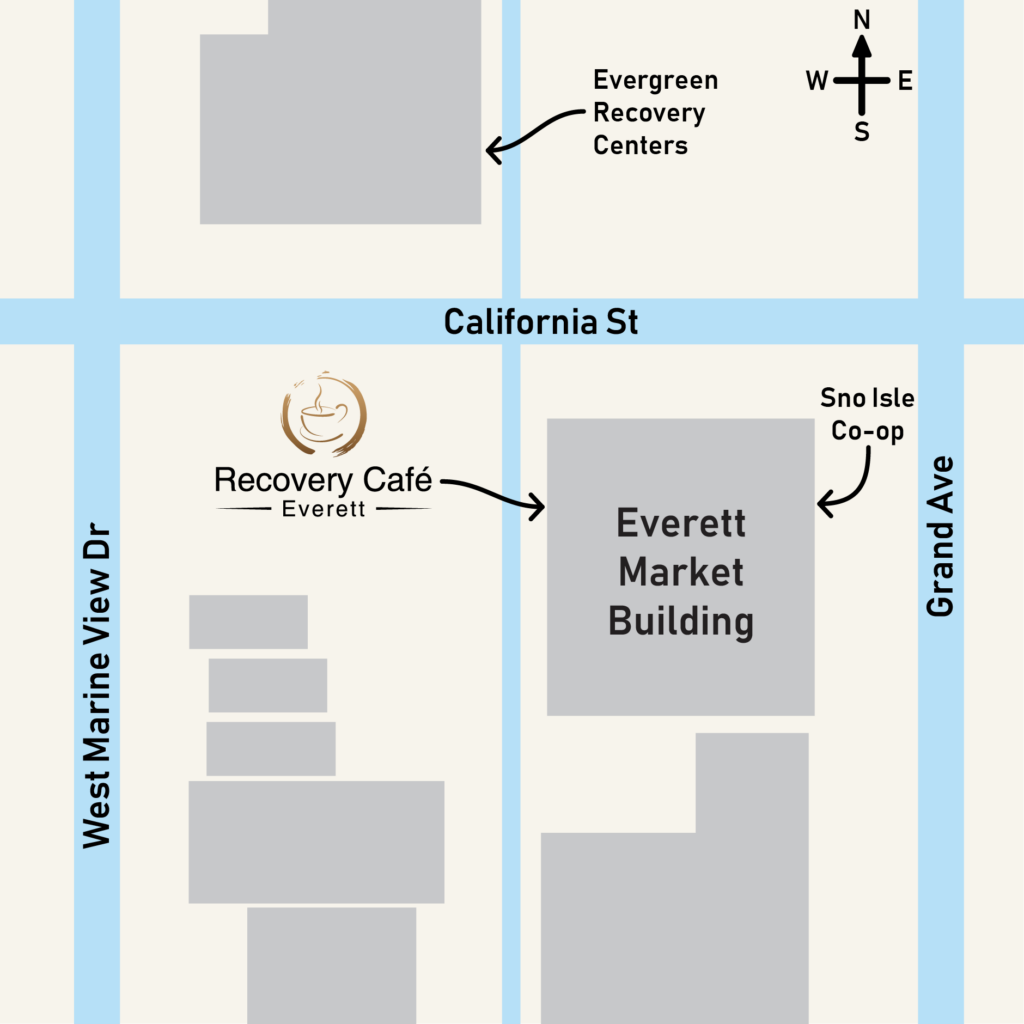 Map showing location of Everett Recovery Café.